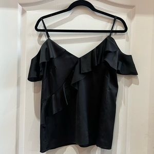 Off the shoulder, silk-like ruffle top